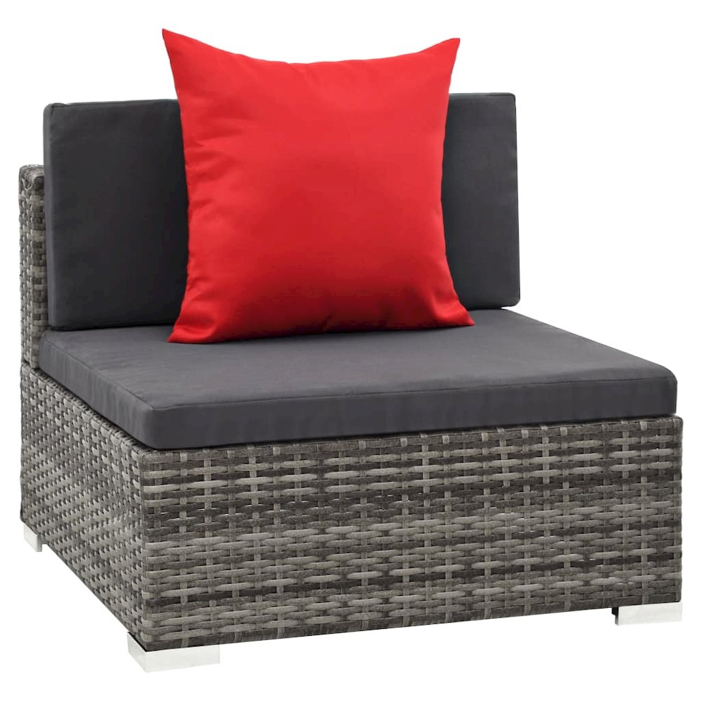 Sofa Set Grey rattan, Dark grey cushion, Red pillow. Picture 7