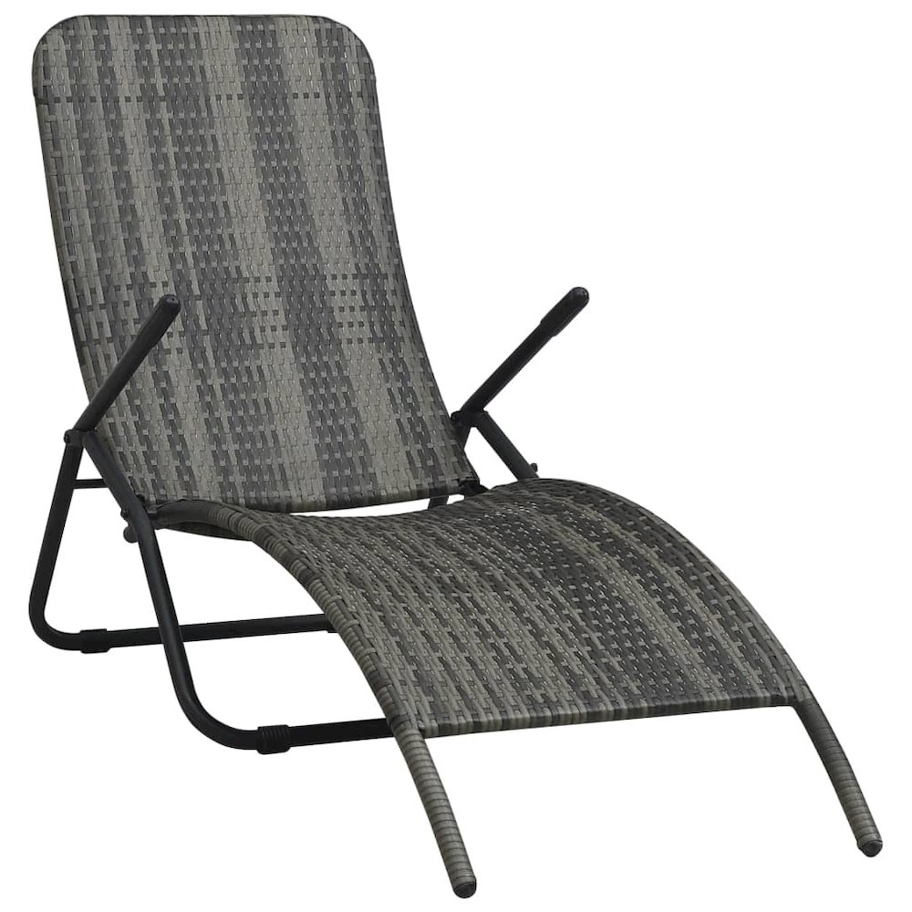 Sun Lounger Grey Made of PE rattan and powder-coated steel. Picture 1