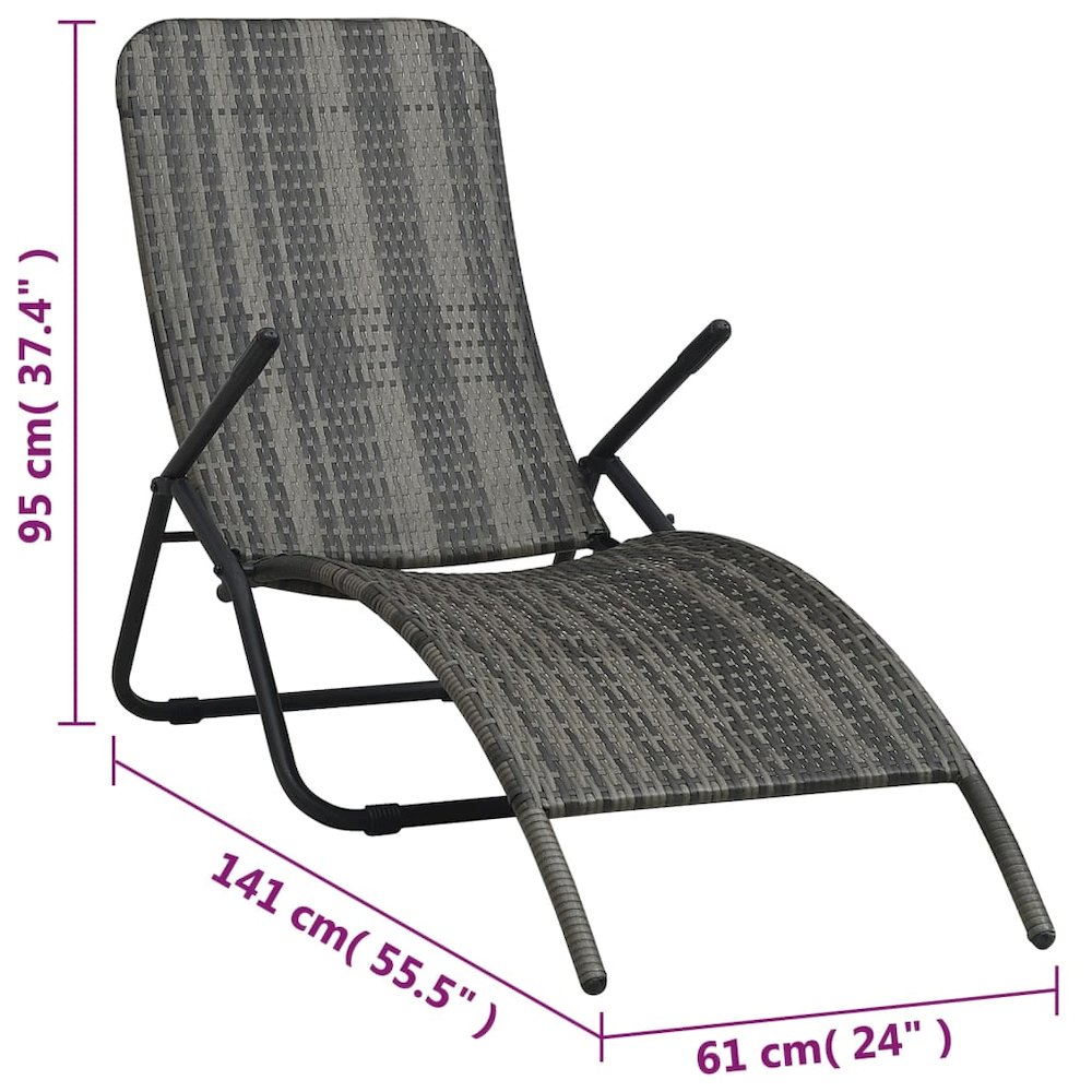 Sun Lounger Grey Made of PE rattan and powder-coated steel. Picture 7