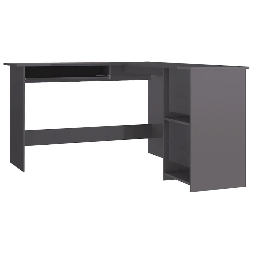 L-Shaped Corner Desk High Gloss Gray 47.2" x 55.1" x 29.5" Engineered Wood. Picture 2