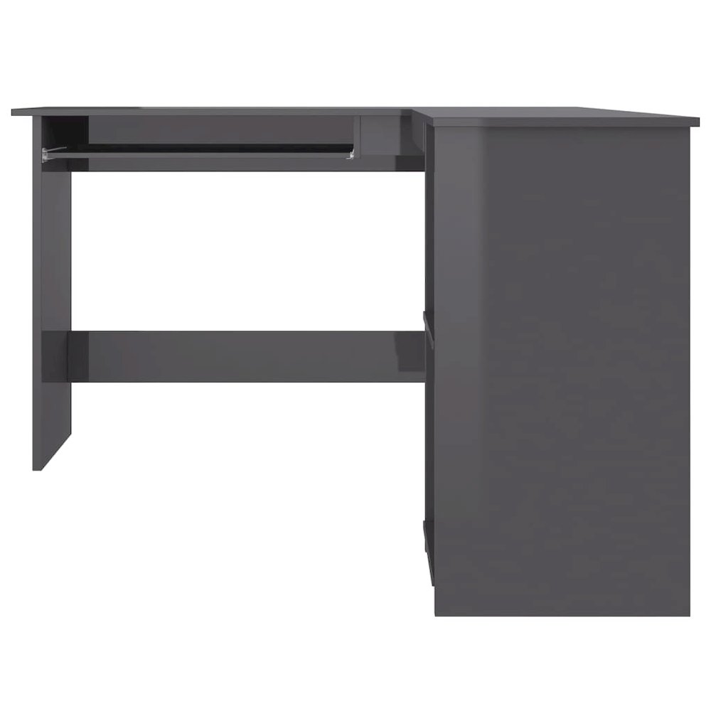 L-Shaped Corner Desk High Gloss Gray 47.2" x 55.1" x 29.5" Engineered Wood. Picture 4