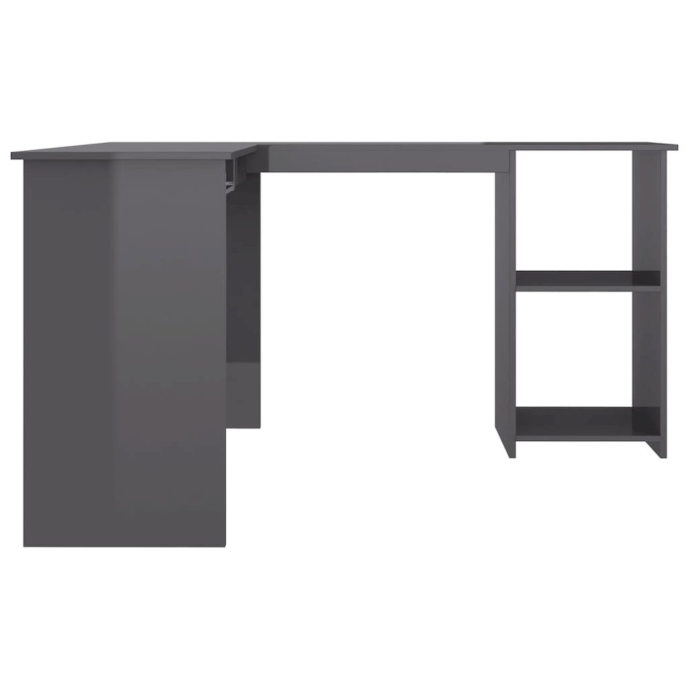 L-Shaped Corner Desk High Gloss Gray 47.2" x 55.1" x 29.5" Engineered Wood. Picture 5