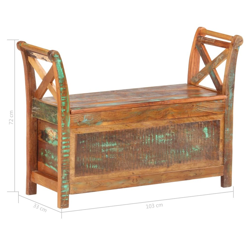 Hall Bench Dark brown Solid reclaimed wood 40.6 in wide, 13 in deep. Picture 7