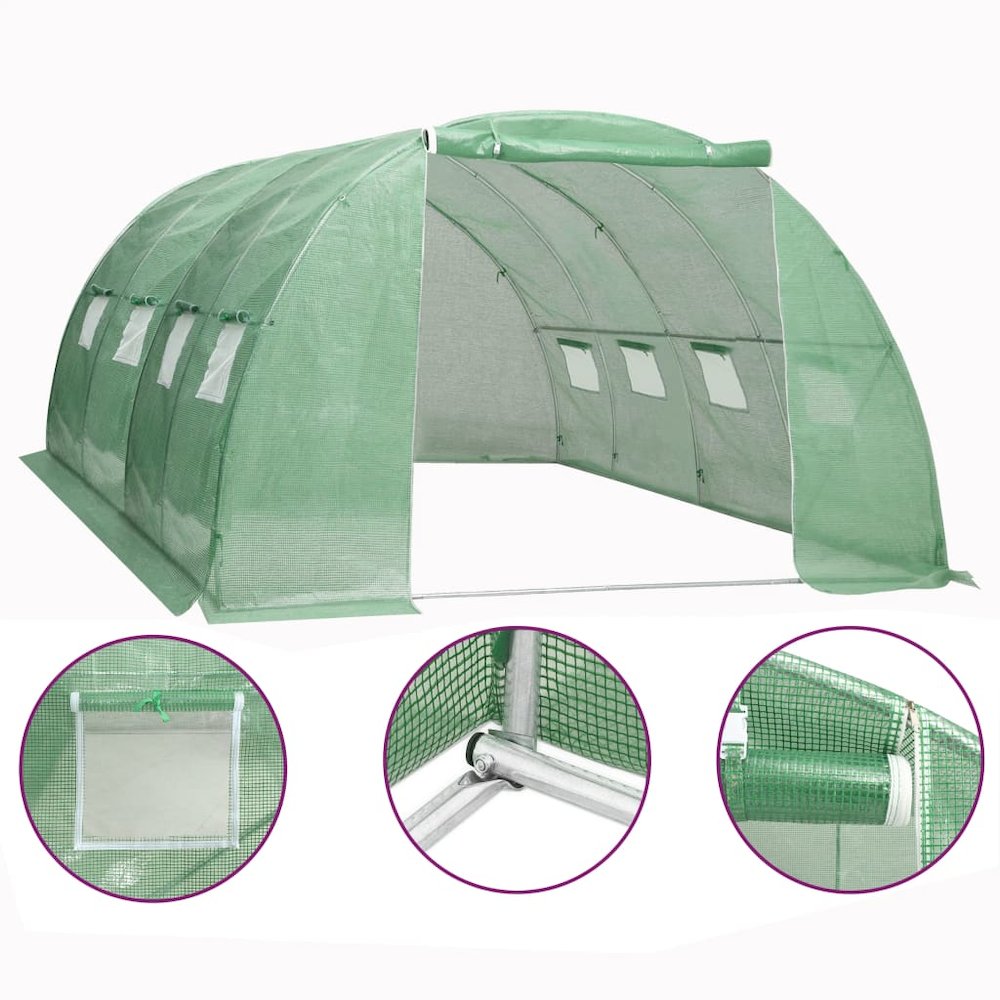 Greenhouse Green PE mesh fabric, galvanized steel 172.2 sq. ft.. Picture 1