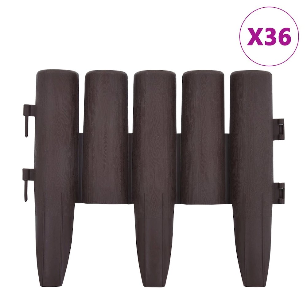 vidaXL Lawn Edgings 36 pcs Brown 393.7" PP, 48620. Picture 2