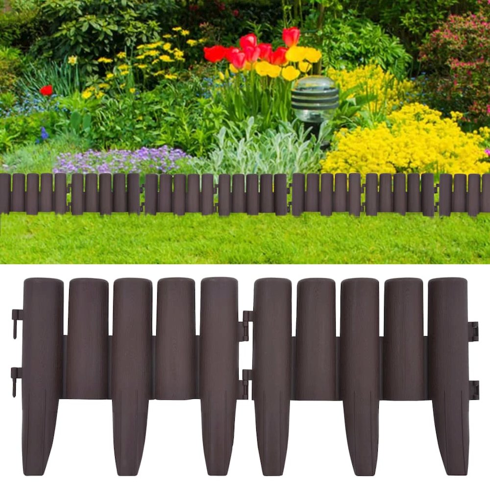 vidaXL Lawn Edgings 36 pcs Brown 393.7" PP, 48620. Picture 1