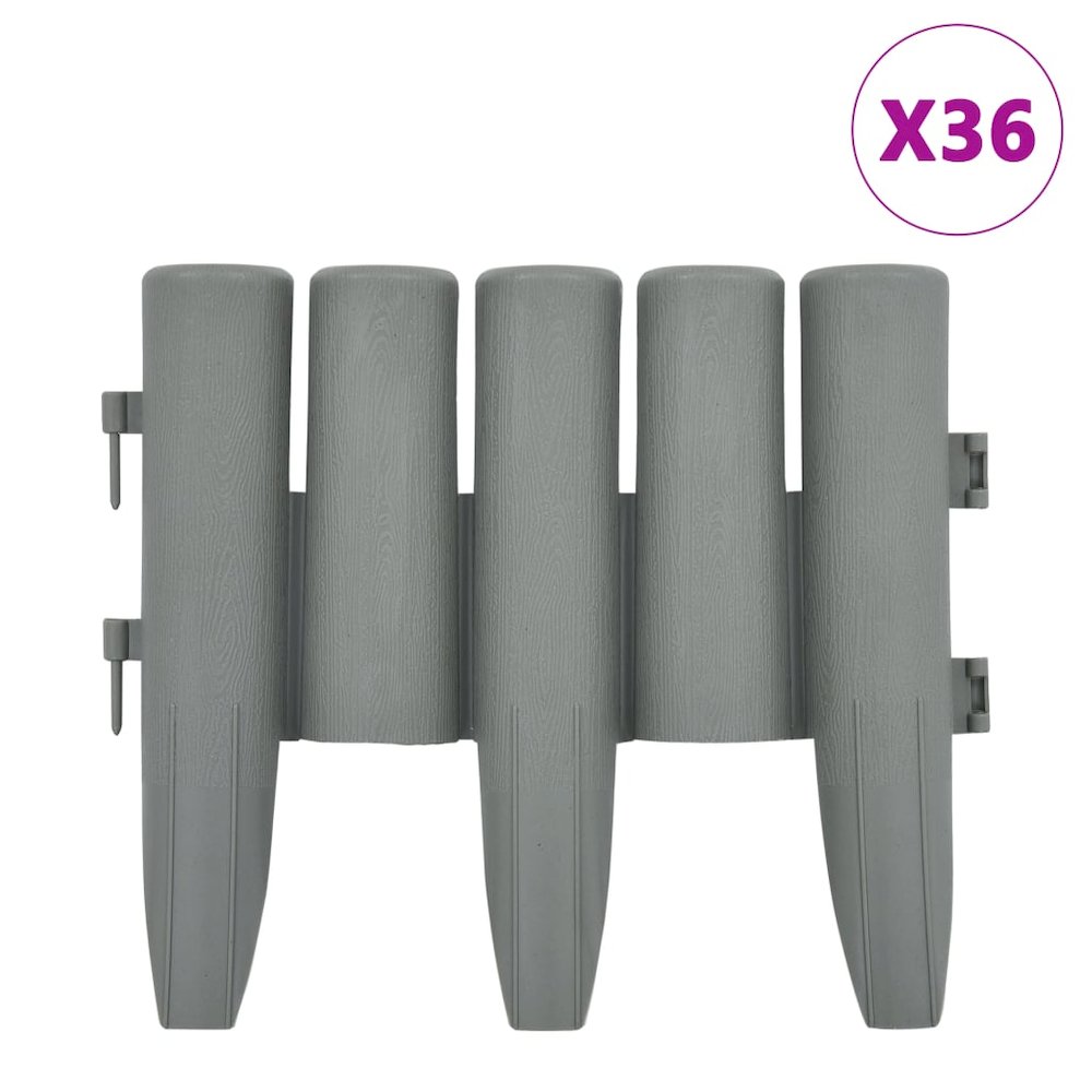 vidaXL Lawn Edgings 36 pcs Gray 393.7" PP, 48621. Picture 2