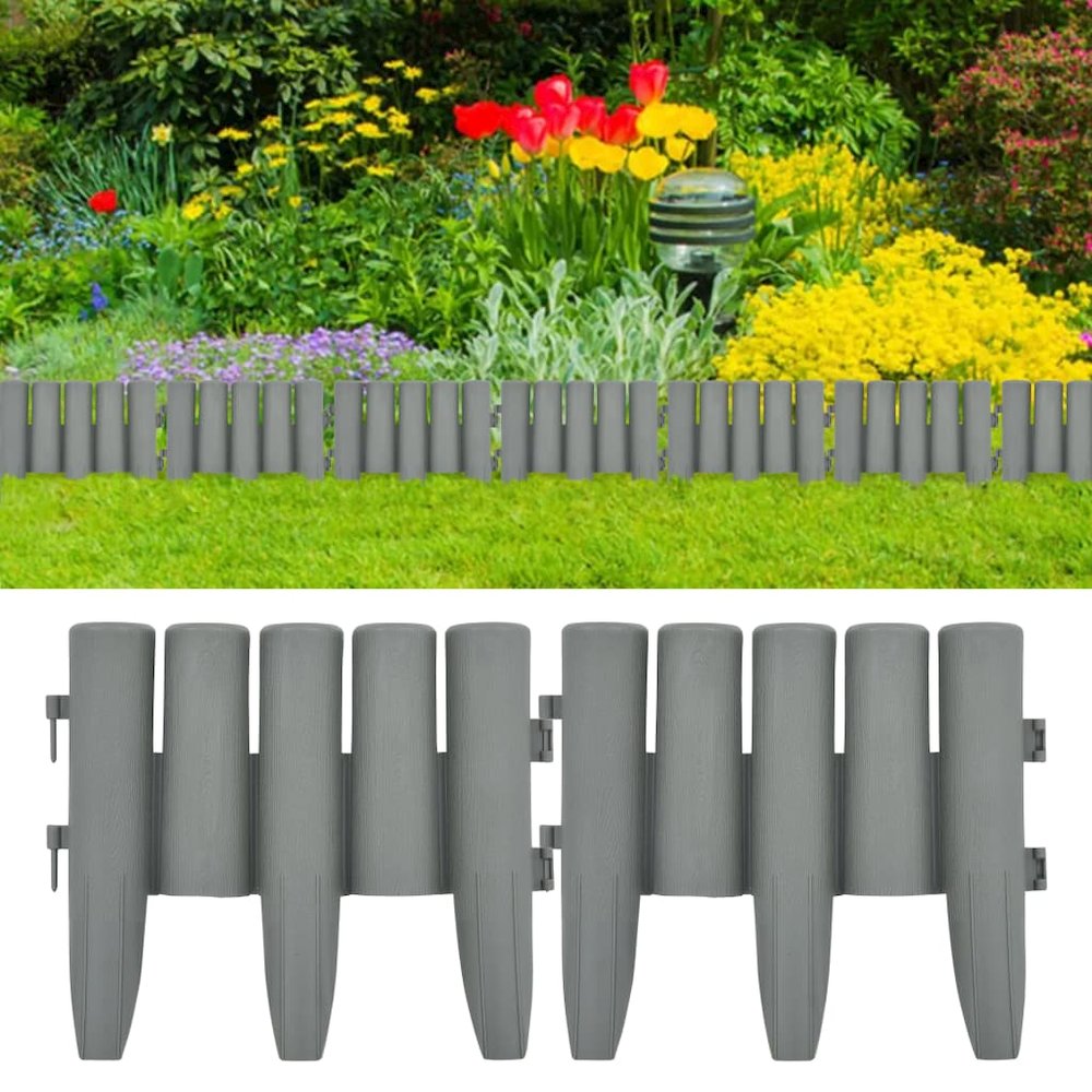 vidaXL Lawn Edgings 36 pcs Gray 393.7" PP, 48621. Picture 1