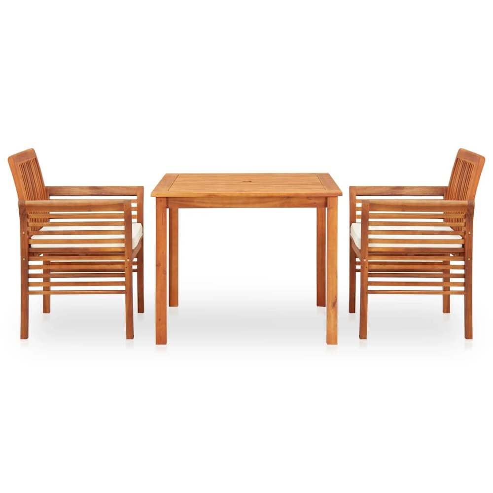 Outdoor Dining Set Brown frame Solid Acacia wood 3 Piece. Picture 2