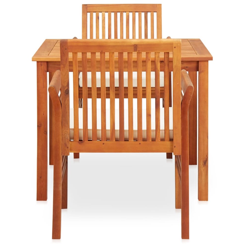 Outdoor Dining Set Brown frame Solid Acacia wood 3 Piece. Picture 3