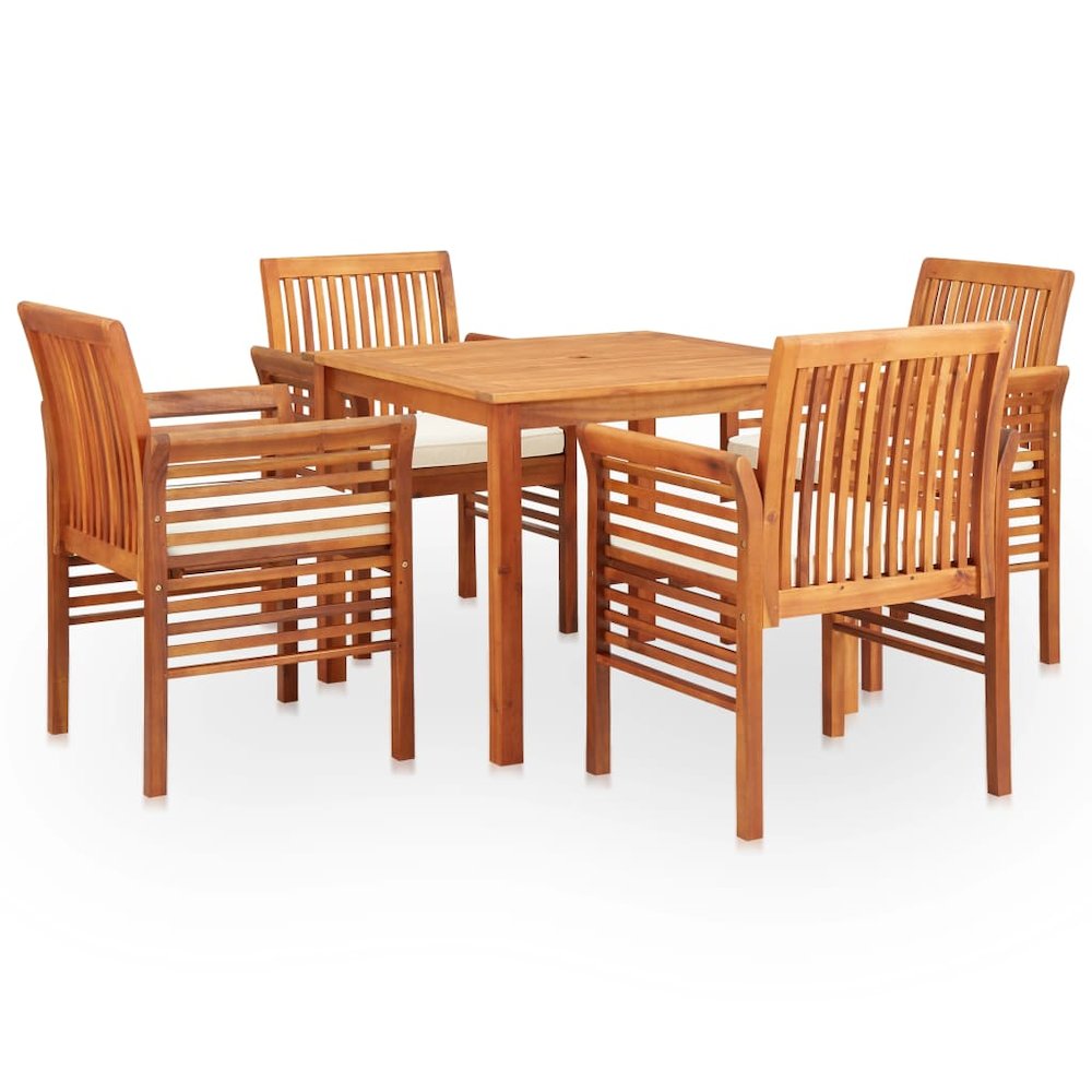 Outdoor Dining Set Brown frame Solid Acacia Wood 5 Piece Set. Picture 1
