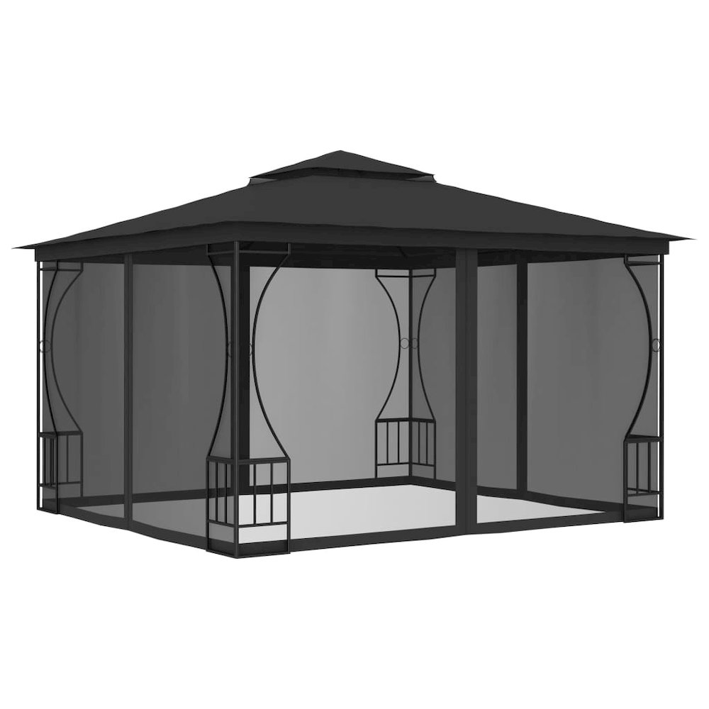 vidaXL Gazebo with Nets 9.8'x9.8'x8.7' Anthracite. Picture 1