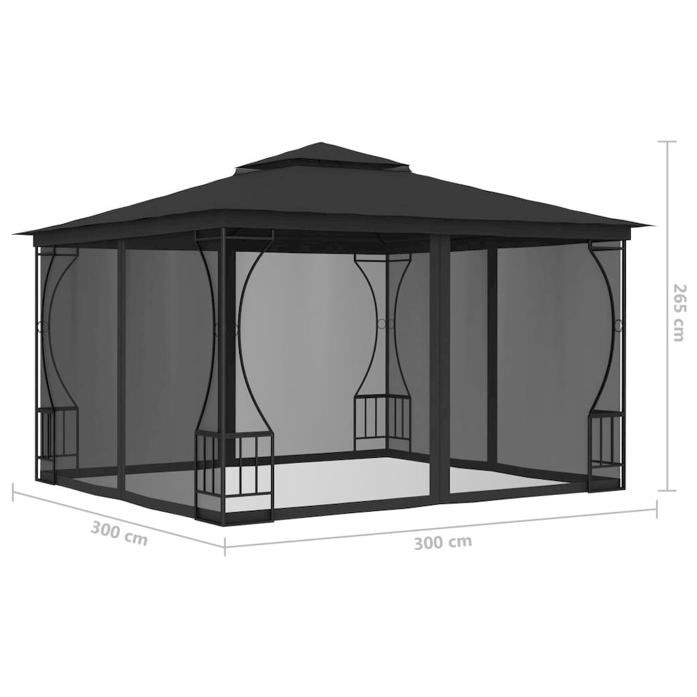 vidaXL Gazebo with Nets 9.8'x9.8'x8.7' Anthracite. Picture 5