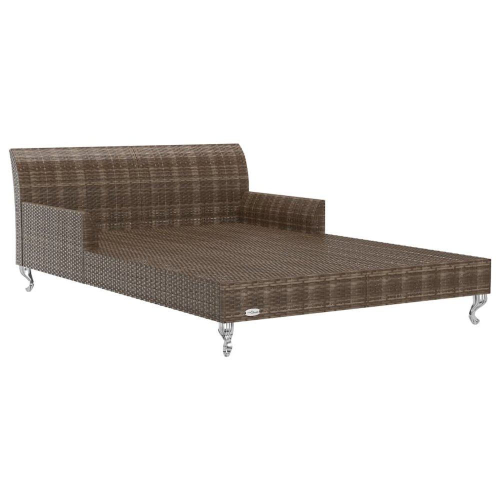 Sun Lounger Brown and Cream Poly Rattan, Powder-Coated Steel, Fabric. Picture 4