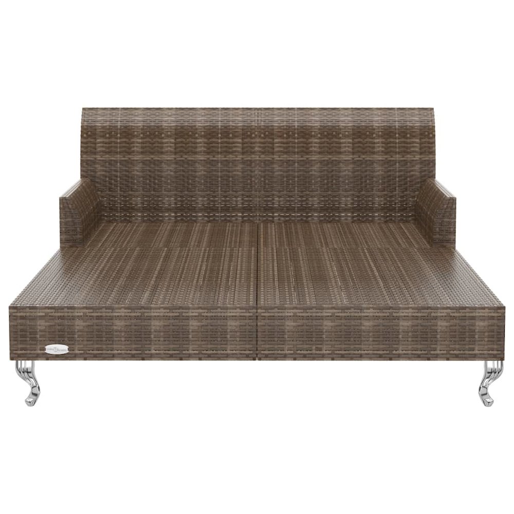 Sun Lounger Brown and Cream Poly Rattan, Powder-Coated Steel, Fabric. Picture 5