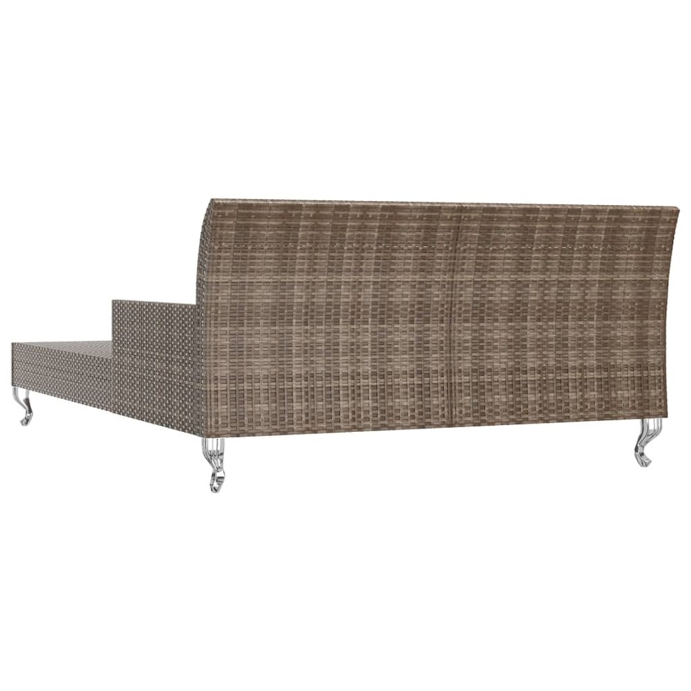 Sun Lounger Brown and Cream Poly Rattan, Powder-Coated Steel, Fabric. Picture 6