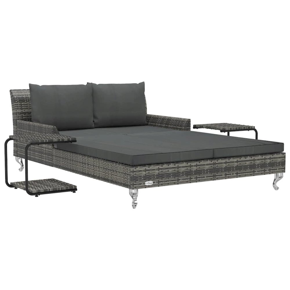 Sun Lounger Grey Rattan and Dark Grey Cushion. Picture 2
