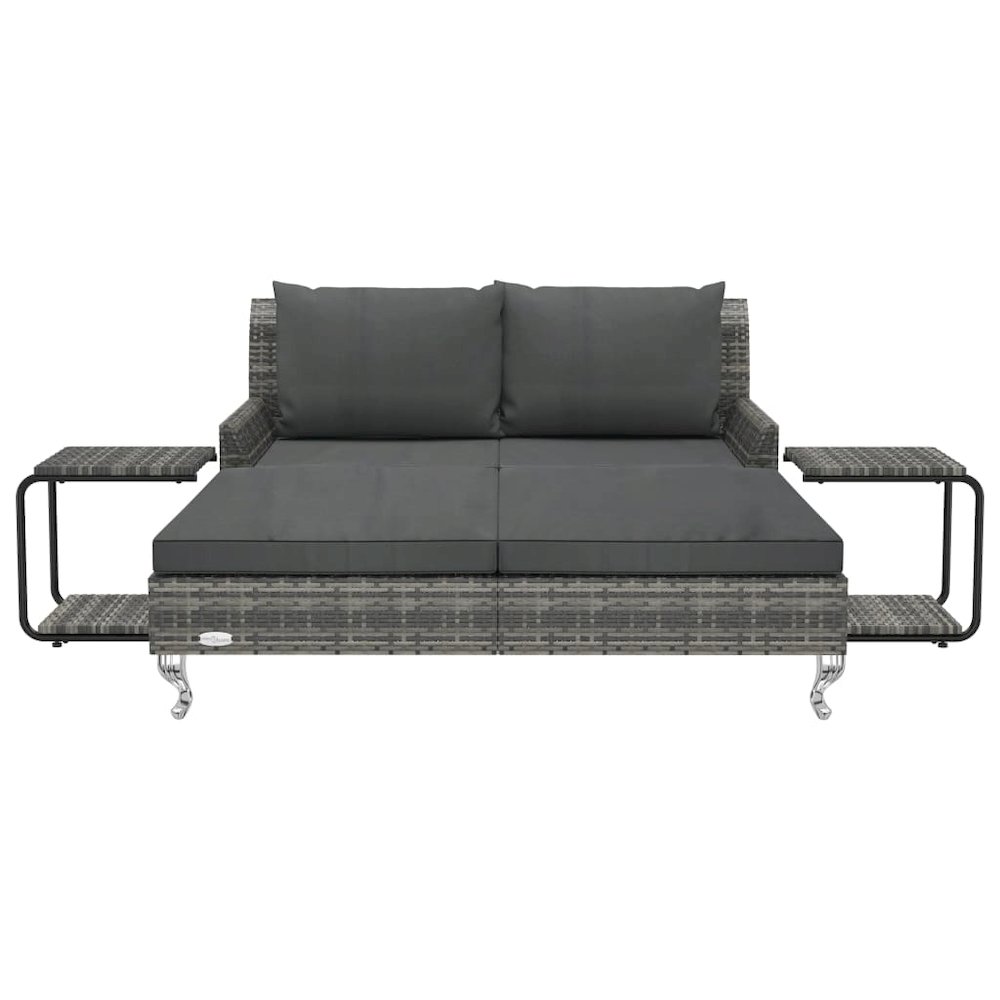 Sun Lounger Grey Rattan and Dark Grey Cushion. Picture 3