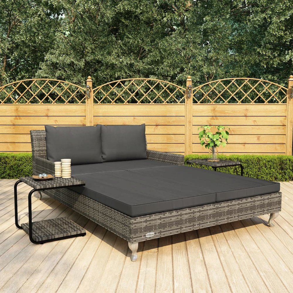 Sun Lounger Grey Rattan and Dark Grey Cushion. Picture 1