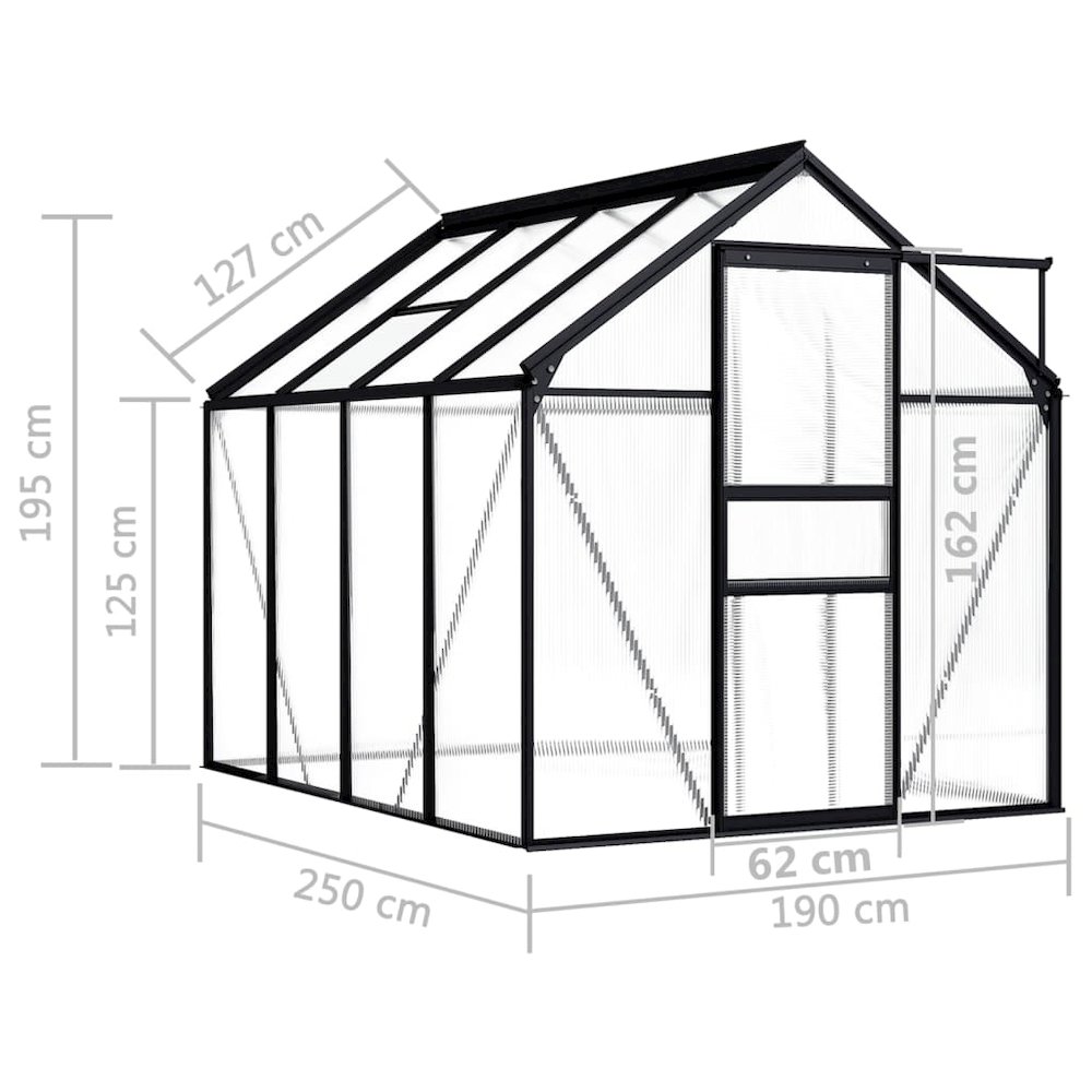 vidaXL Greenhouse Anthracite Aluminum 51.1 ftÂ². Picture 5