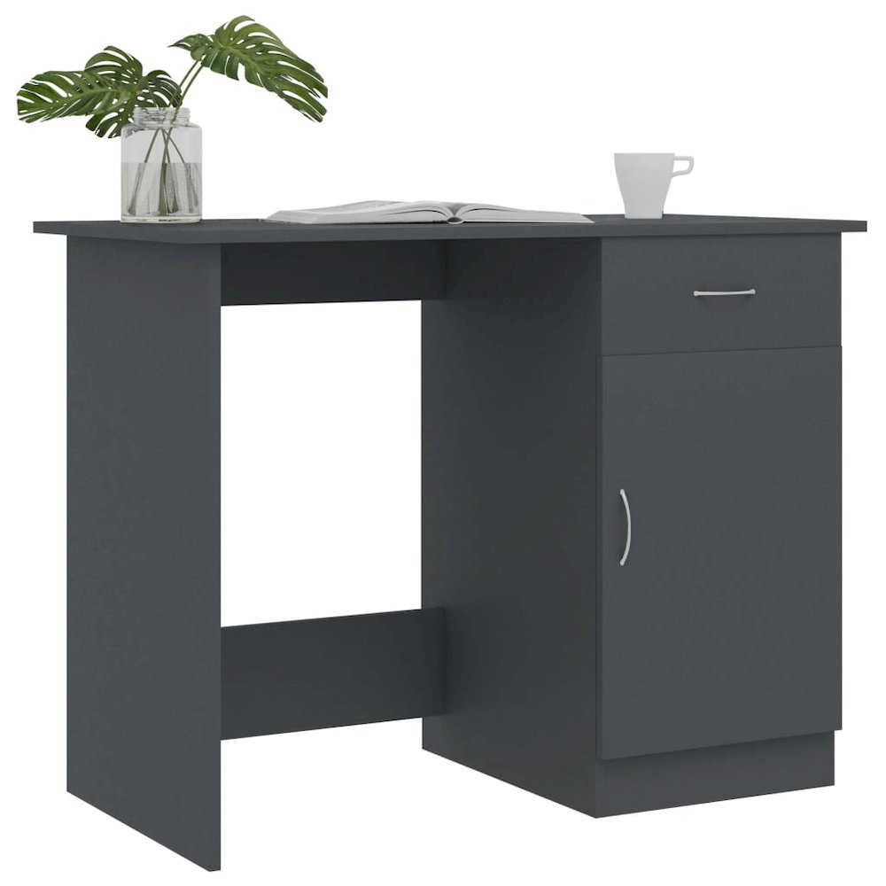 vidaXL Desk Gray 39.4"x19.7"x29.9" Chipboard, 801082. Picture 6