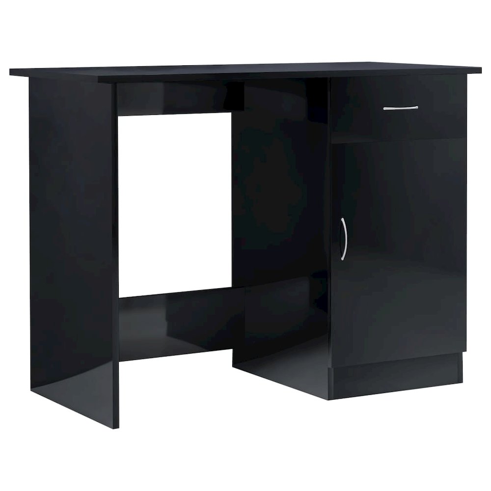 Desk High Gloss Black Engineered Wood 39.4 x 19.7 x 29.9 in Desk. Picture 2