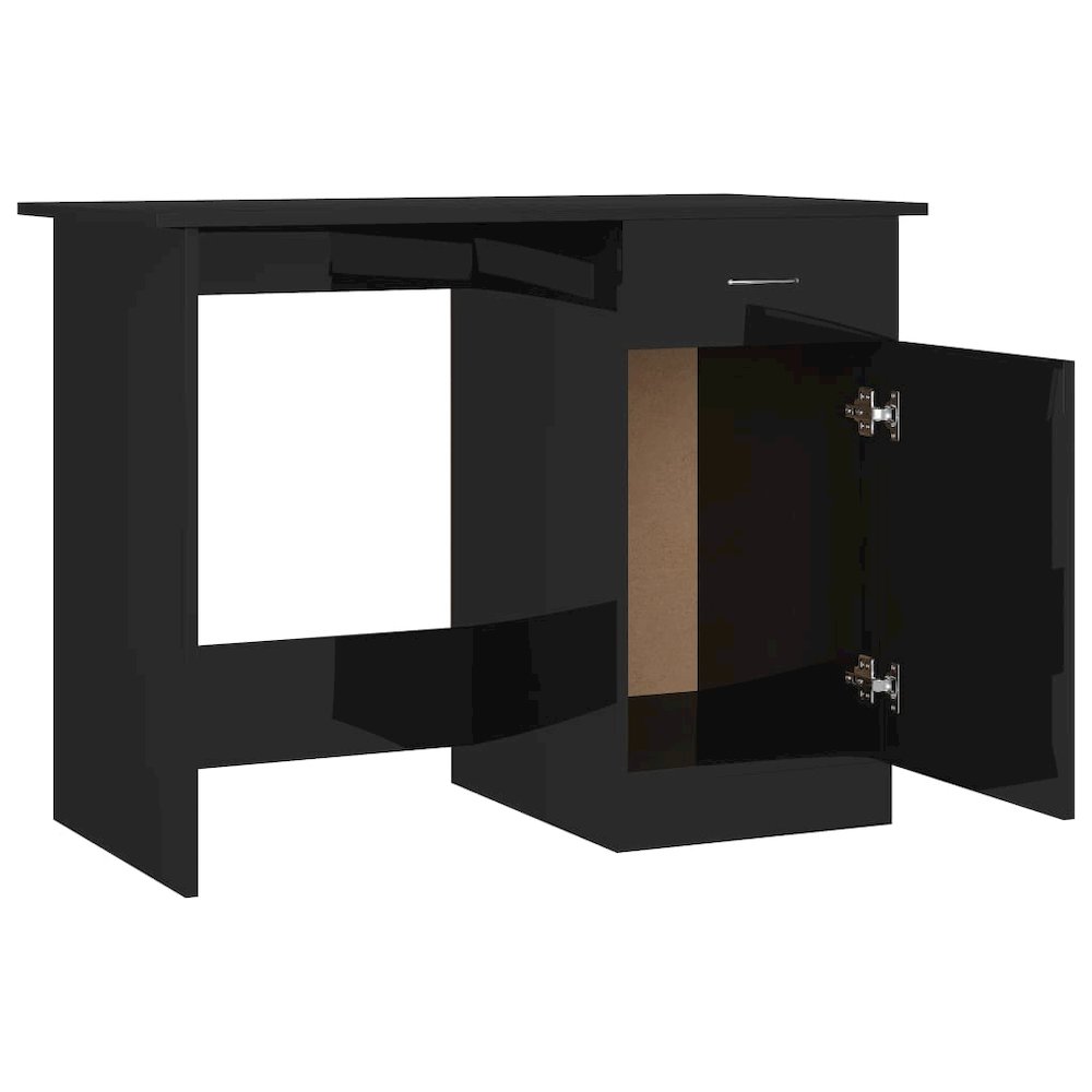 Desk High Gloss Black Engineered Wood 39.4 x 19.7 x 29.9 in Desk. Picture 5