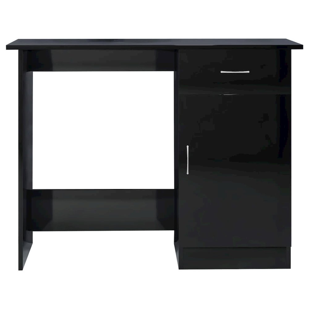 Desk High Gloss Black Engineered Wood 39.4 x 19.7 x 29.9 in Desk. Picture 7