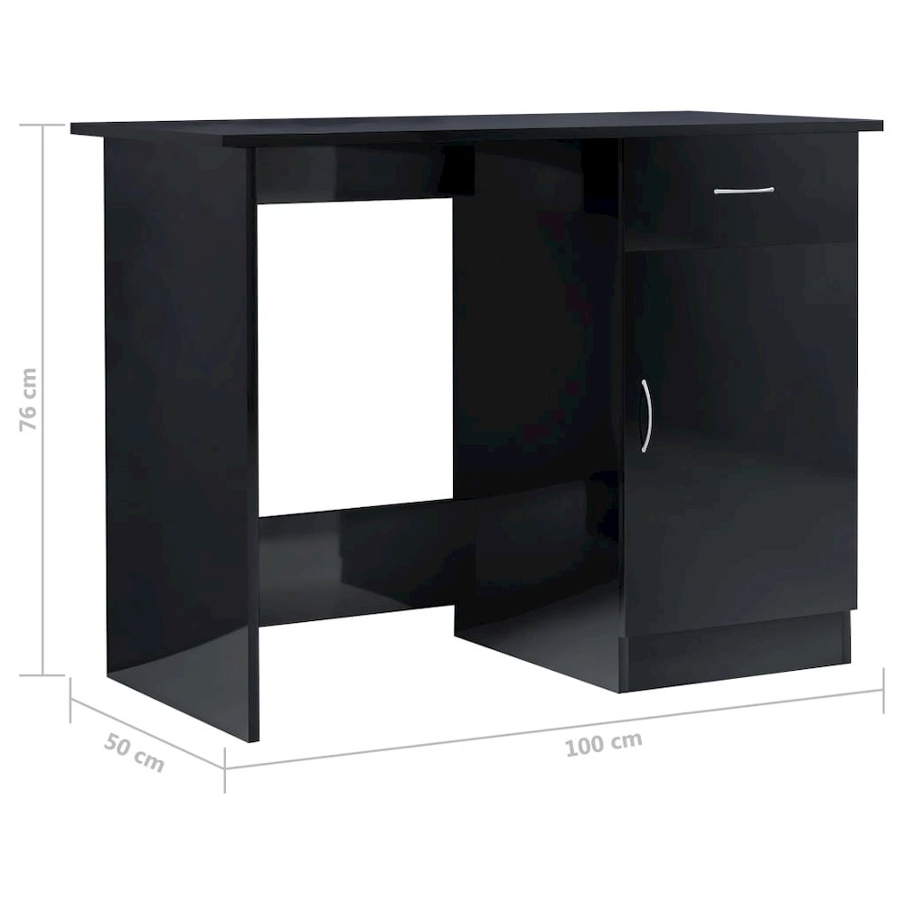 Desk High Gloss Black Engineered Wood 39.4 x 19.7 x 29.9 in Desk. Picture 9