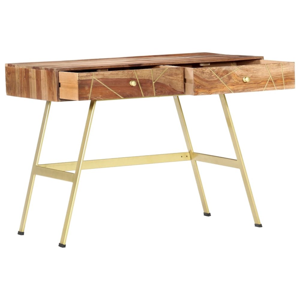 Writing Desk Natural and brass Solid sheesham wood. Picture 2
