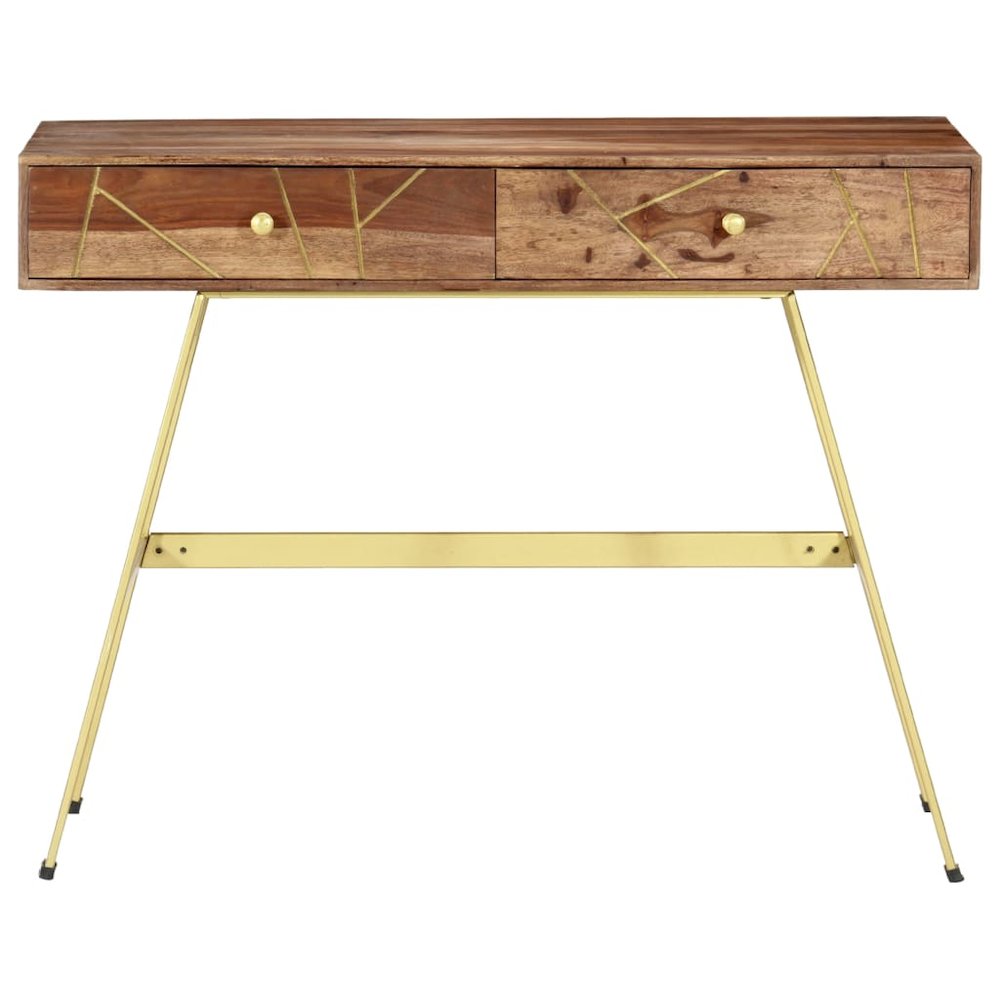 Writing Desk Natural and brass Solid sheesham wood. Picture 3