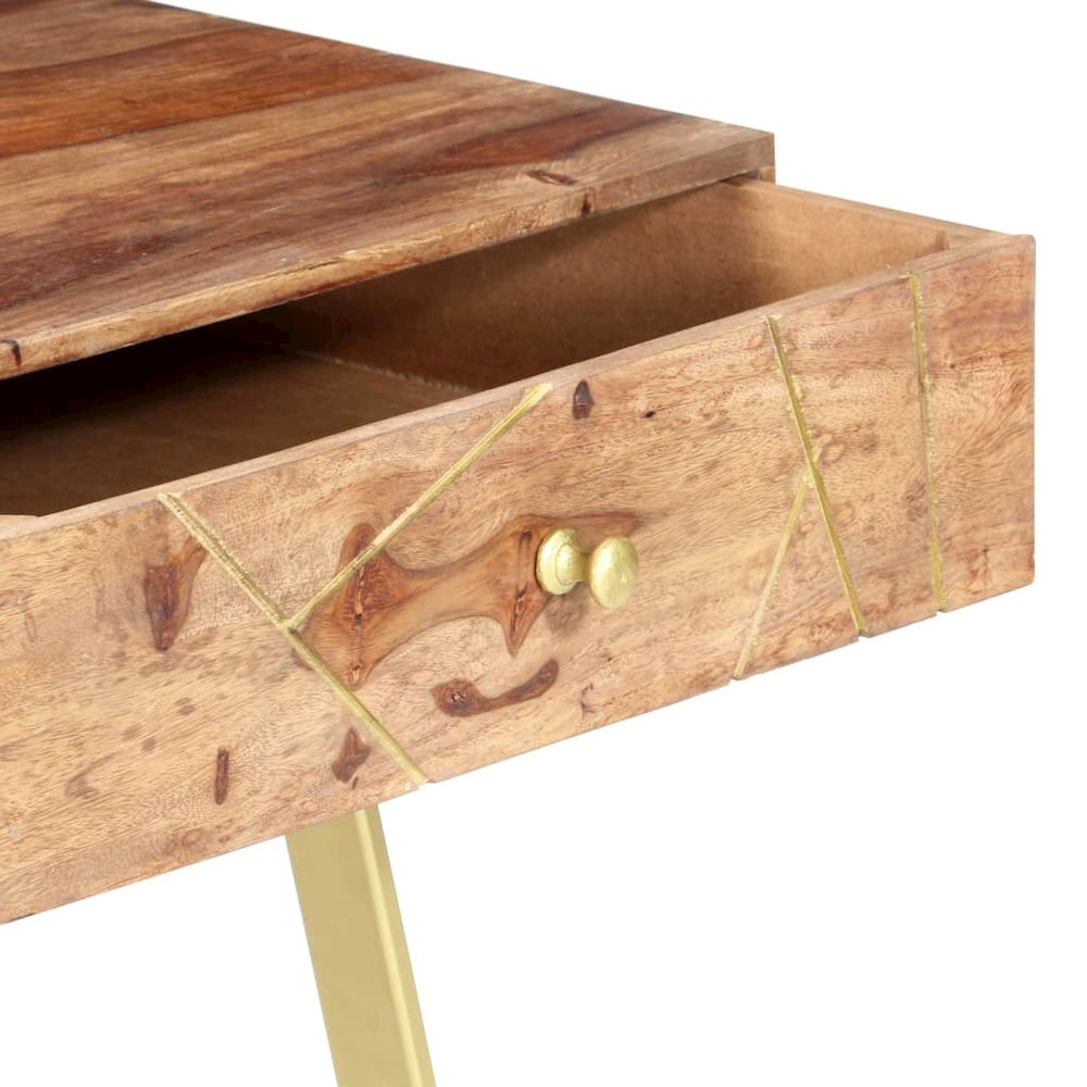 Writing Desk Natural and brass Solid sheesham wood. Picture 4