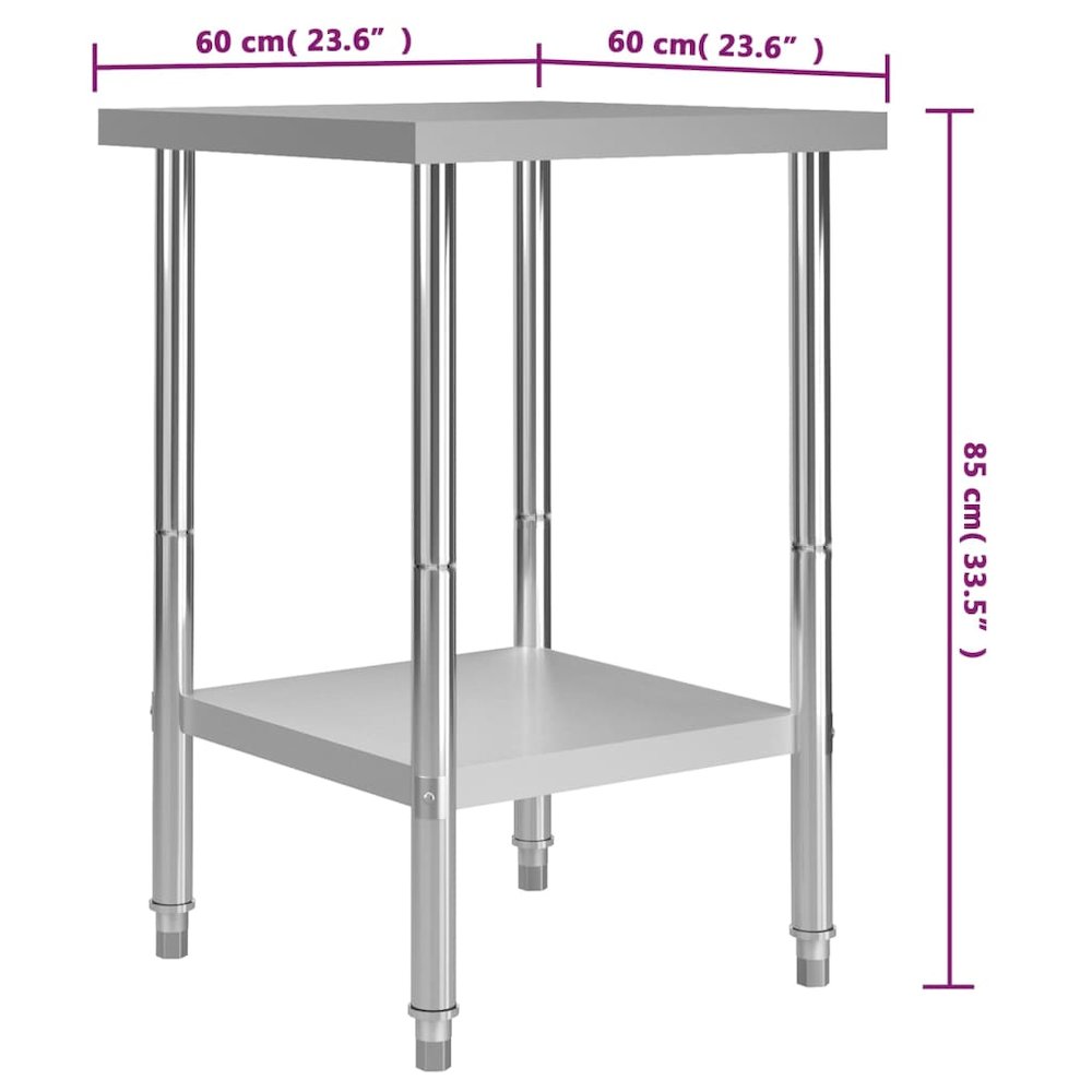 vidaXL Kitchen Work Table 23.6"x23.6"x33.5" Stainless Steel, 51184. Picture 7
