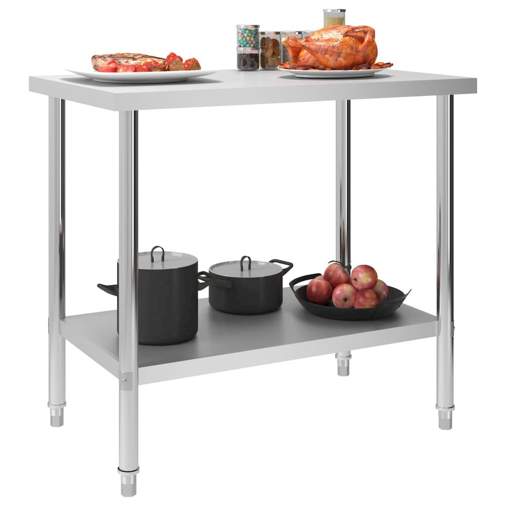 vidaXL Kitchen Work Table 39.4"x23.6"x33.5" Stainless Steel, 51188. Picture 4