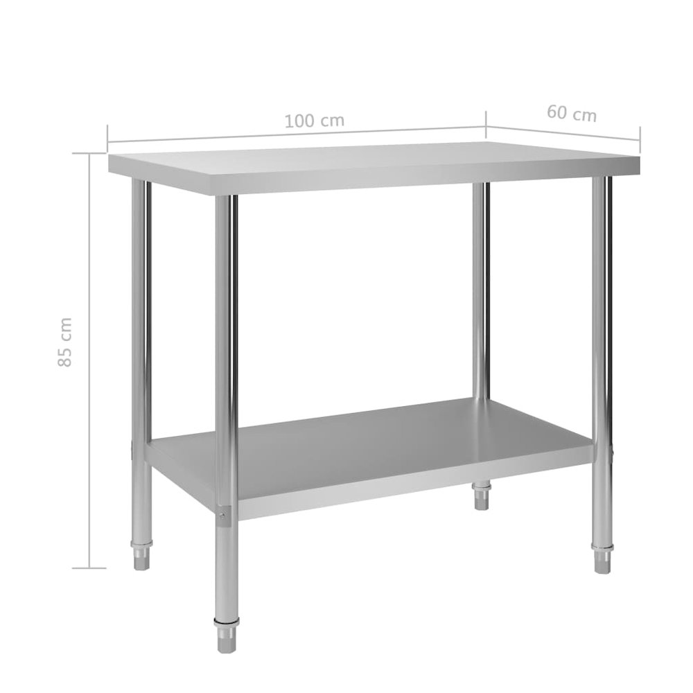 vidaXL Kitchen Work Table 39.4"x23.6"x33.5" Stainless Steel, 51188. Picture 7