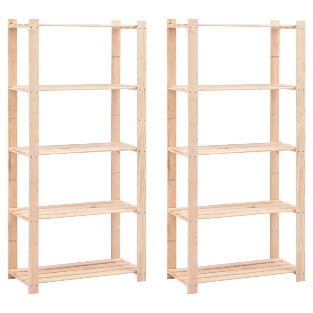 5-Tier Storage Racks 2 pcs 31.5"x15"x66.9" Solid Pinewood 551.2 lb. Picture 1