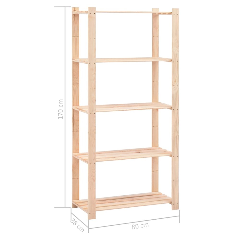 5-Tier Storage Racks 2 pcs 31.5"x15"x66.9" Solid Pinewood 551.2 lb. Picture 8