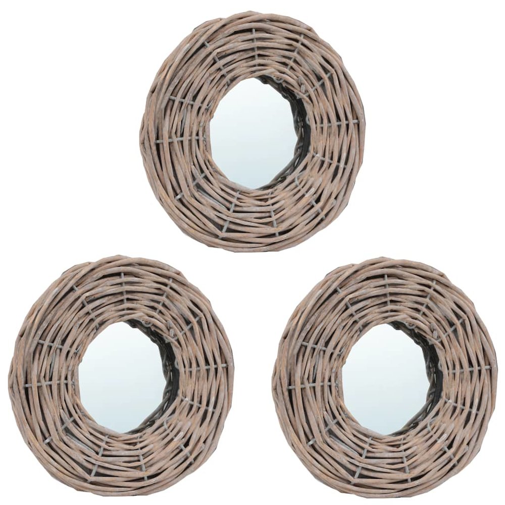Mirror Natural Rattan Wicker 5.9 in Diameter Wall mounting. Picture 1