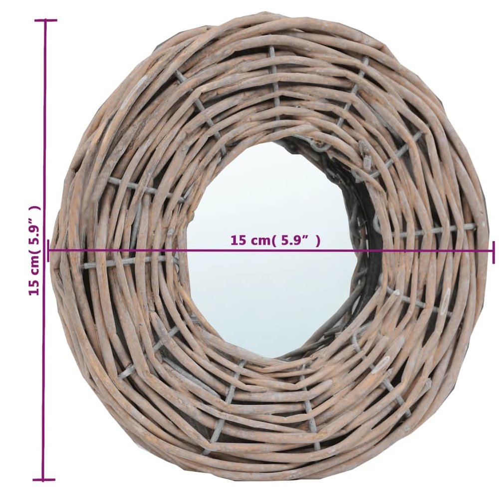Mirror Natural Rattan Wicker 5.9 in Diameter Wall mounting. Picture 5