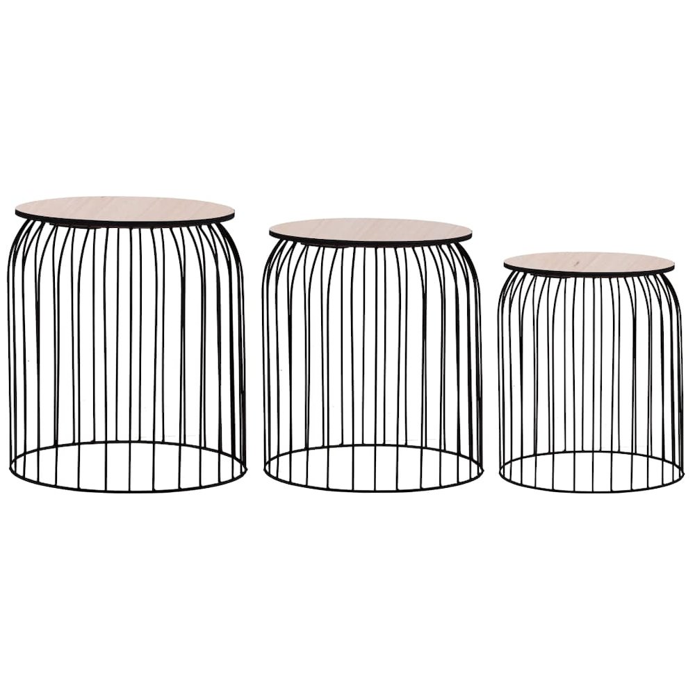 Coffee Table Set of 3 Black Metal, MDF Set of 3 Stackable. Picture 1