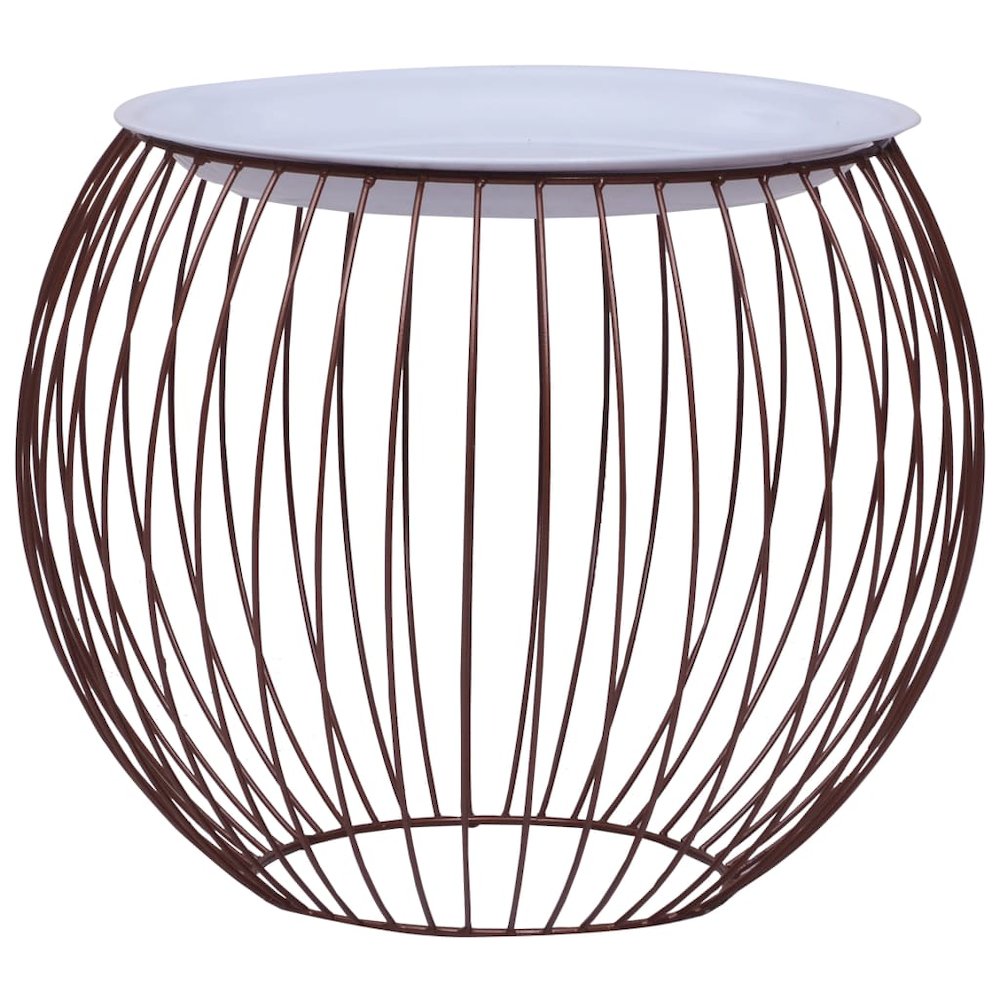 Coffee Table Gold, White Metal, MDF Compact Storage Round. Picture 1
