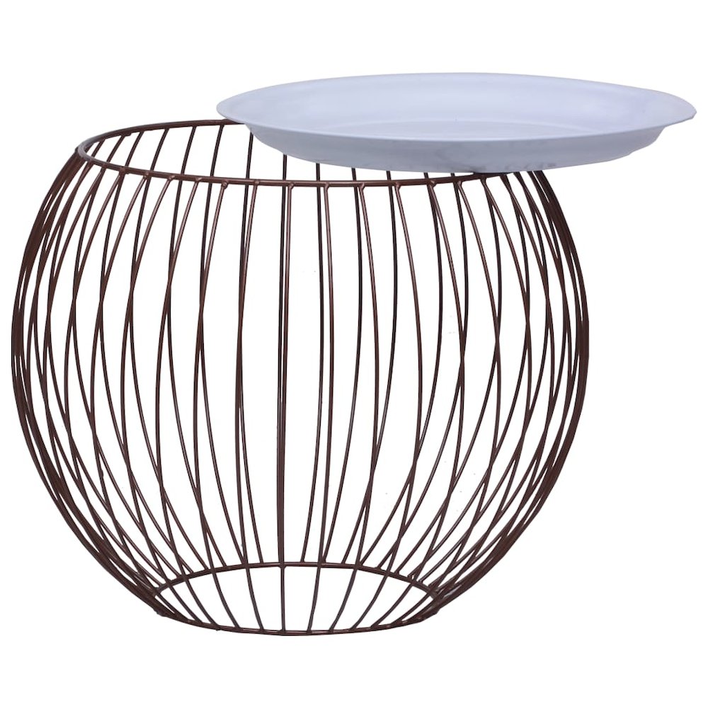 Coffee Table Gold, White Metal, MDF Compact Storage Round. Picture 2