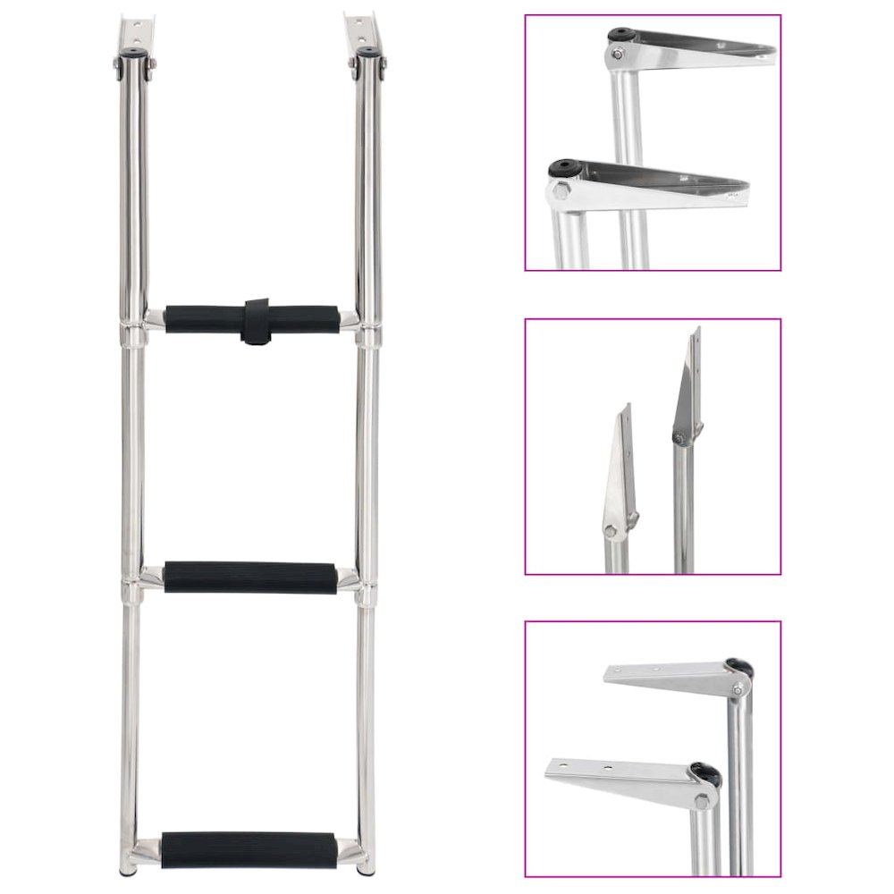 vidaXL Folding Boarding Ladder 3-step Stainless Steel, 92374. Picture 1