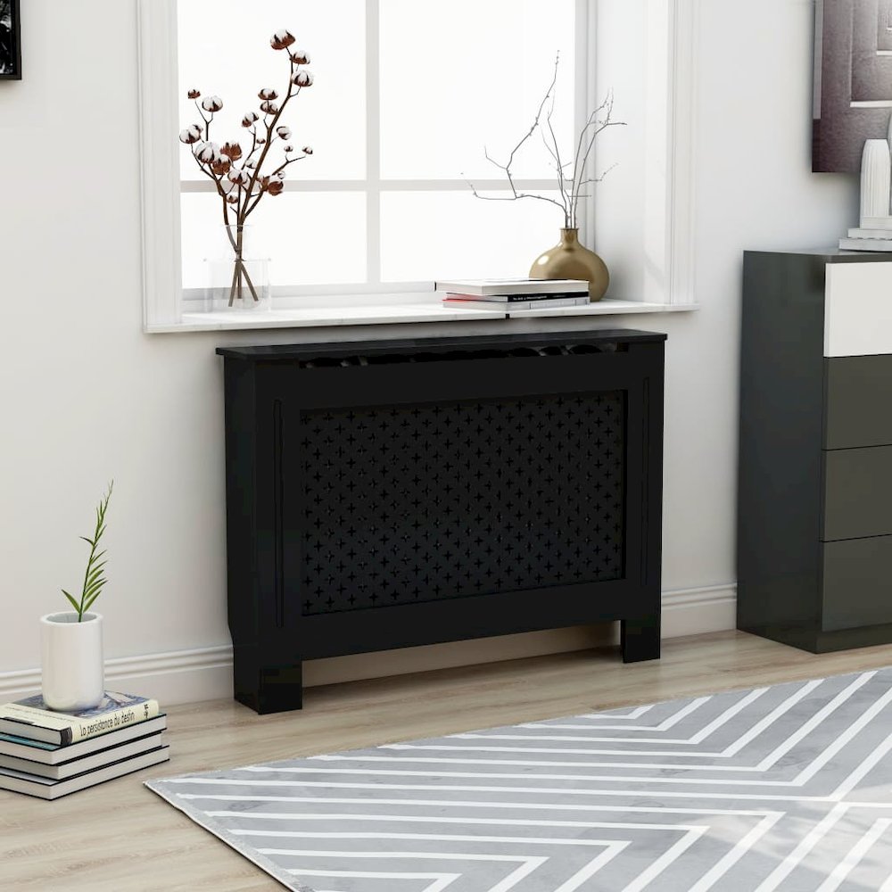 vidaXL Radiator Cover Black 44.1"x17.5"x31.9" MDF, 288192. Picture 1