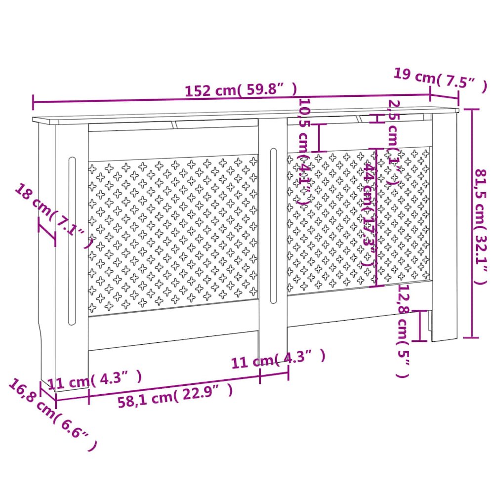 vidaXL Radiator Cover Anthracite 59.8"x17.5"x31.9" MDF, 288194. Picture 8