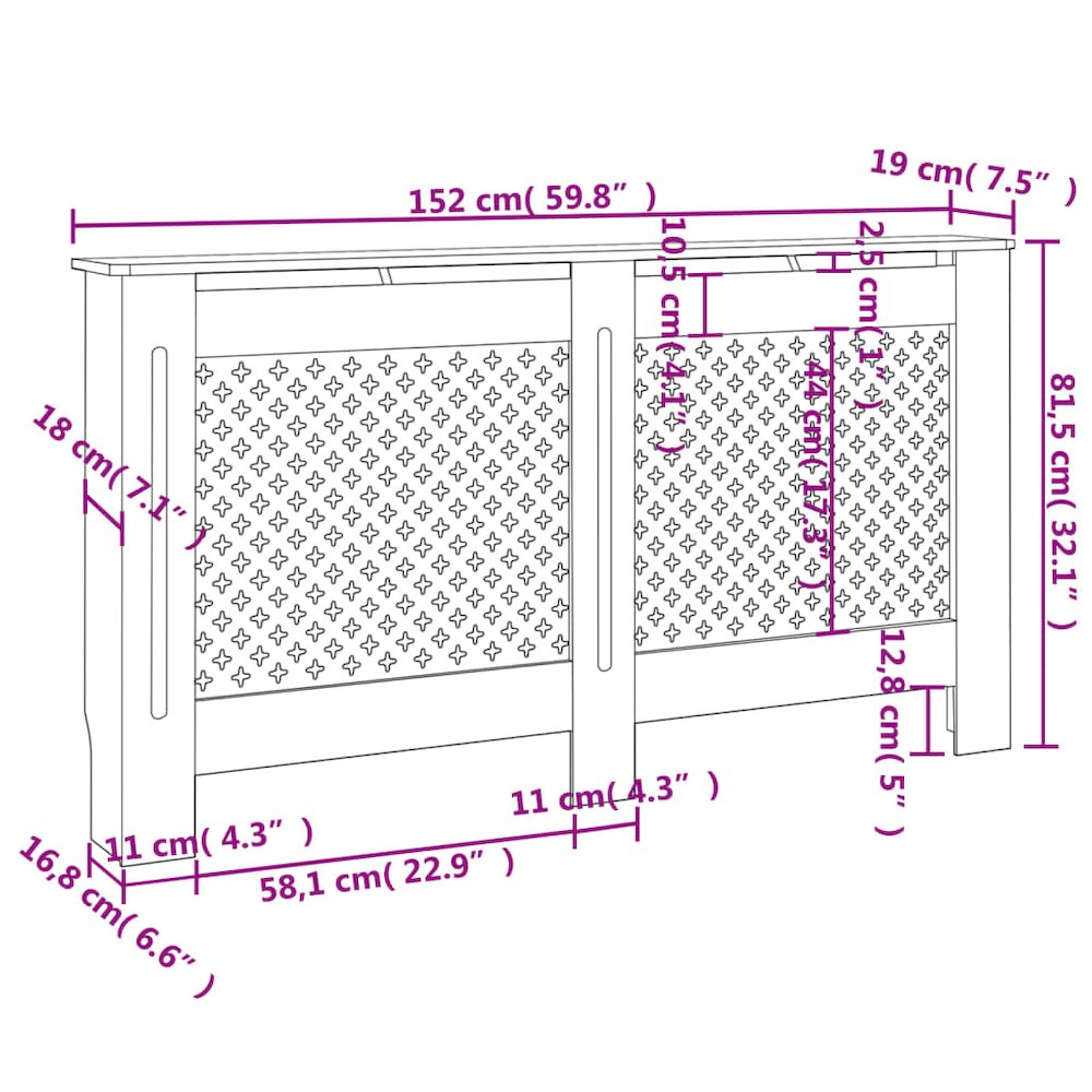 vidaXL Radiator Cover Black 59.8"x17.5"x31.9" MDF, 288195. Picture 8