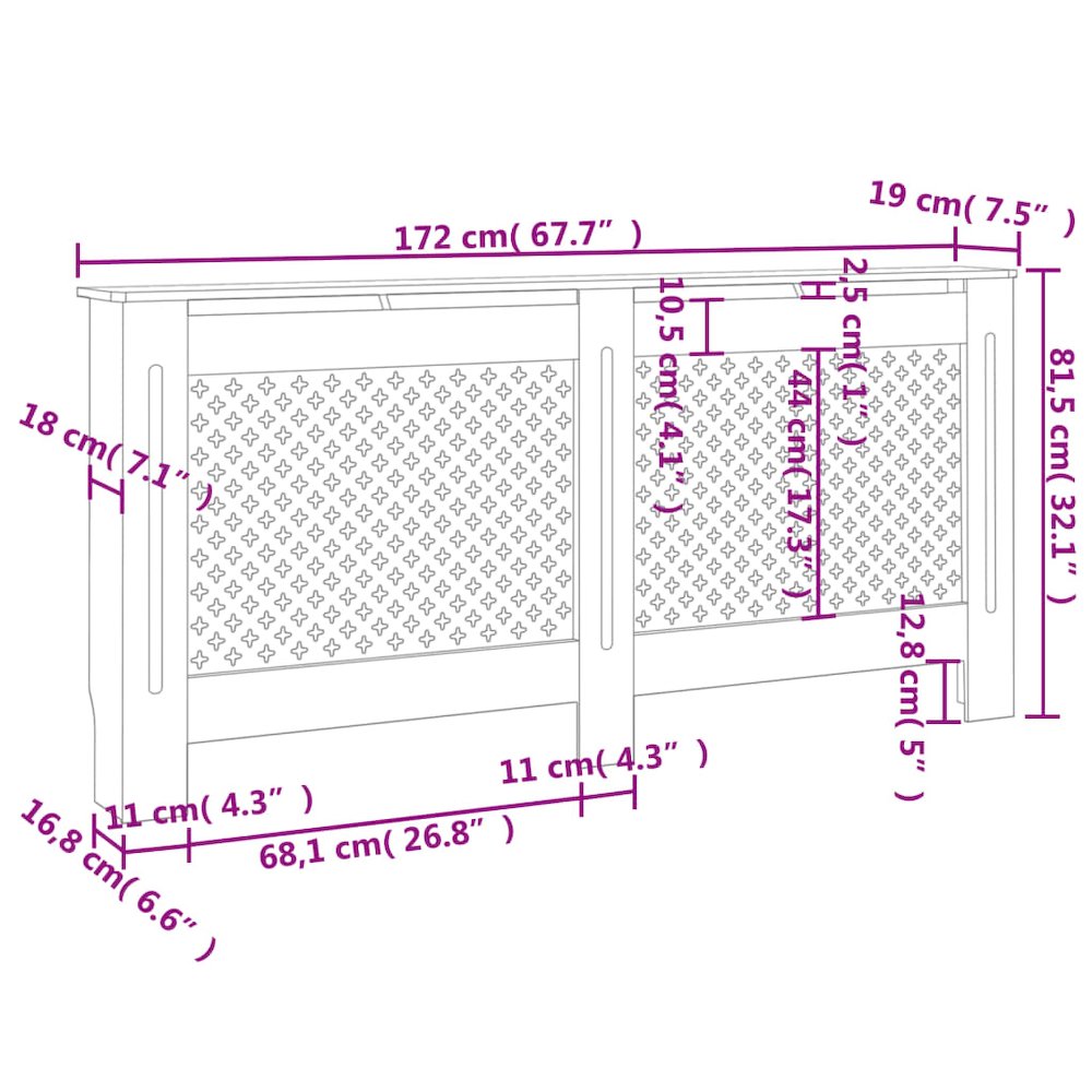 vidaXL Radiator Cover Anthracite 67.7"x17.5"x31.9" MDF. Picture 7