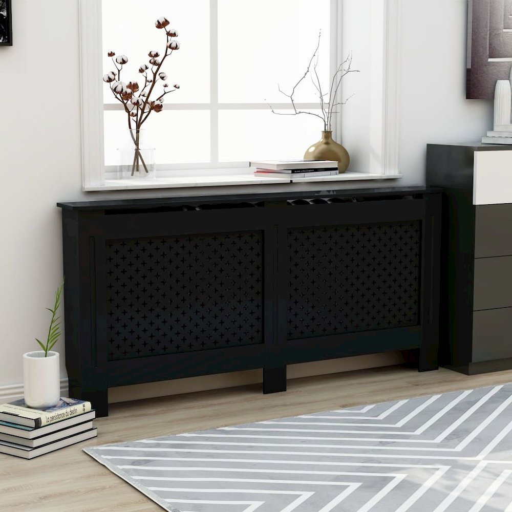 vidaXL Radiator Cover Black 67.7"x17.5"x31.9" MDF, 288198. Picture 1