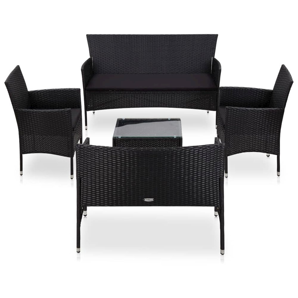 Sofa Set Black PE (polyethylene) rattan Medium Removable Covers. Picture 1