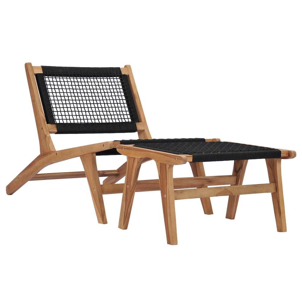 Sun Lounger Natural wood and black Premium sanded teak hardwood. Picture 1